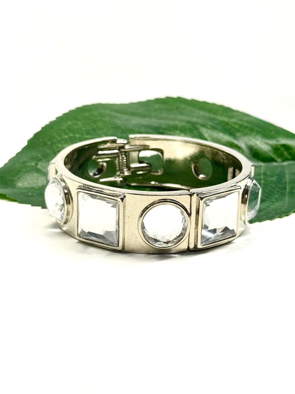 WHBM Silver Crystal Geometric Hinged Bangle NWT